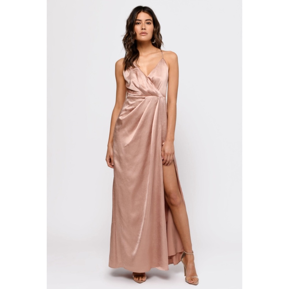 Tobi Satin Maxi Dress Blush Rose Gold - Size S
